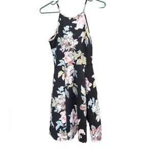 Soprano Fit Flare Dress Women S Black Floral Strappy Polyester Knee Length